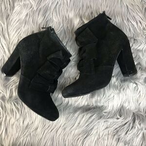 Claudie Pierlot Womens Size 6 Black Bow Suede Heeled Booties Boots